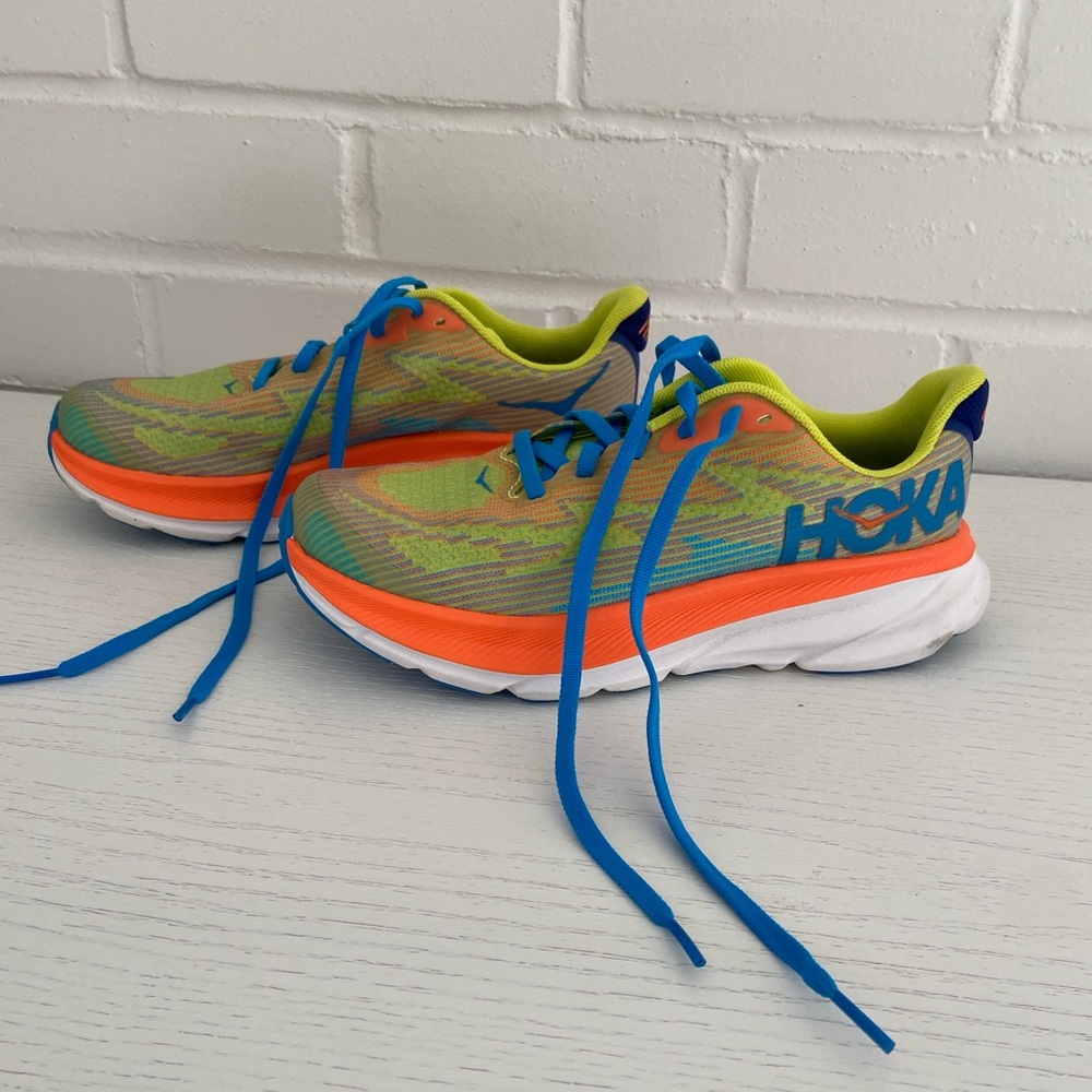 HOKA Kids Girls Neon Orange, Blue & Lime Green Running Sneakers Tennis Shoes